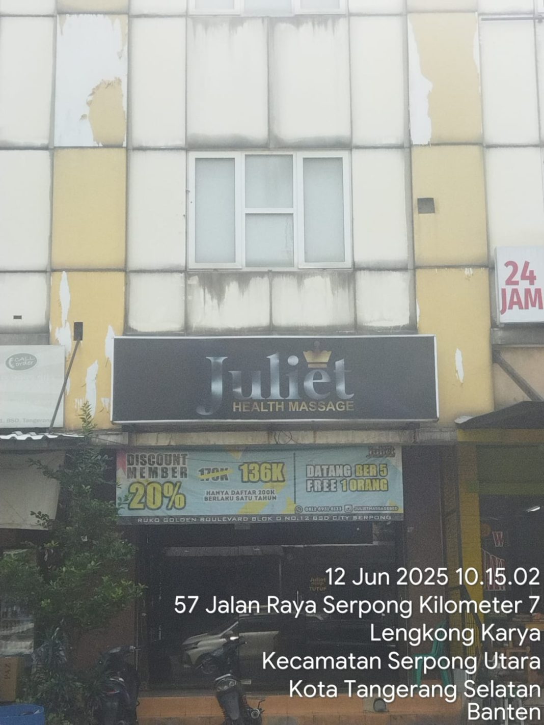 Juliet Juliet Health Massage di Ruko Golden Bulevard Blok. O, No.12, Jln Pahlawan Seribu, Kel. Lengkong Karya, Kecamatan Serpong Utara, Kota Tangerang Selatan